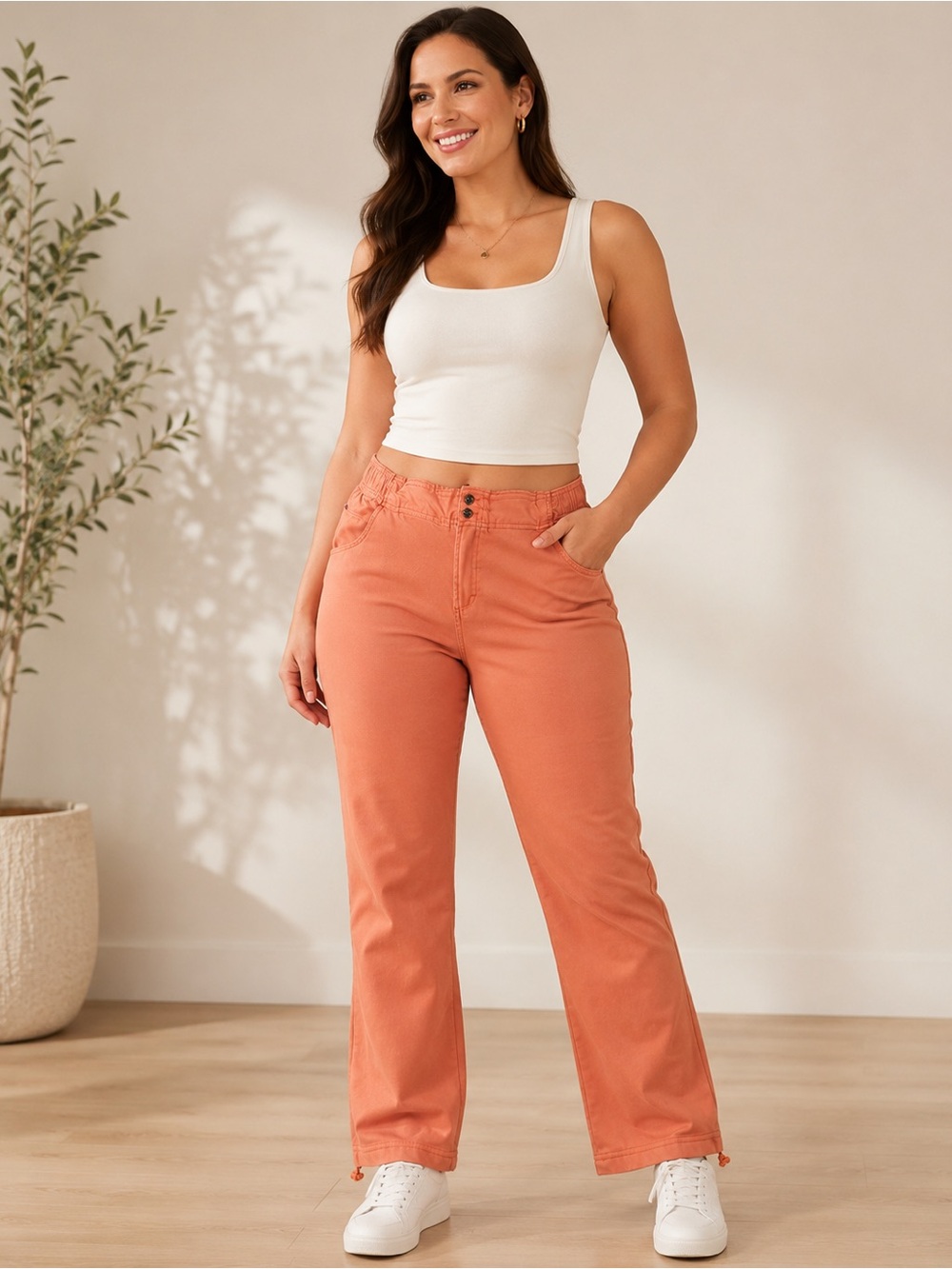 Butter Soft Women’s L Peach Pull On Stretch Pants Size Large Casual Comfort